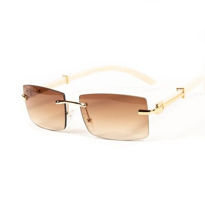 Retro Gold Frame Brown Tint Rimless Buffs White Woodgrain  display picture 3