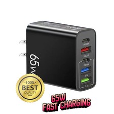 65 W USB Charger with 5 USB Port - 3 USB  2 USB-C PD Fast Wall Charger