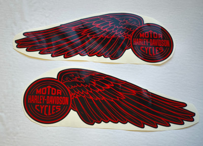 Harley Davidson black red wings set of 2 tank decal stickers 9.85x3,55''25x9cm