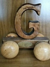 Vtg 2-Tone Wood Roller Ball Muscle Body Massager-Back,Neck,Shoulder Initial 'G'