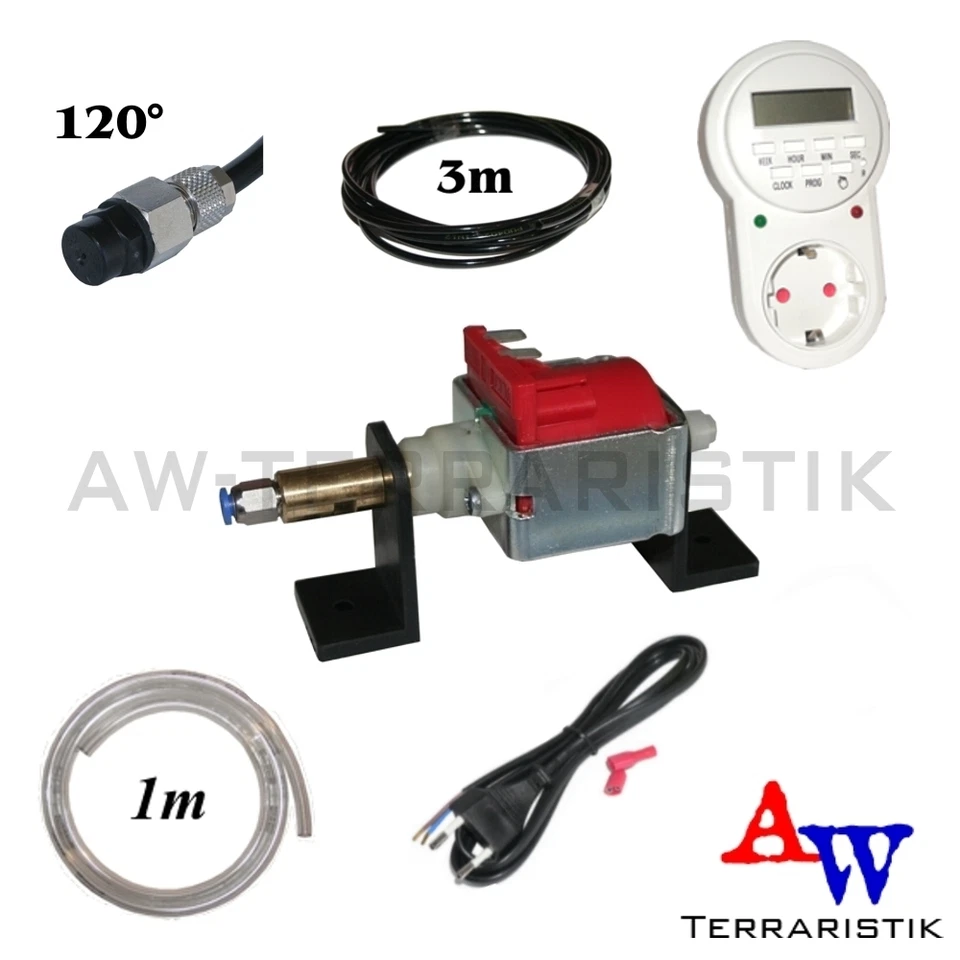 AW-TERRARISTIK Beregnungsanlage - Bausatz f. Terrarium mit 1 Sprühdüse 120° und Zeitschaltuhr