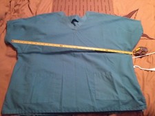 Scrub Top UNISEX Nursing Medical Uniform GREEN/BLUE CHEST POCKET 31" Pit2pit