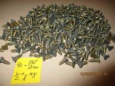 40--VINTAGE SOLID BRASS WOOD SCREWS WITH FLAT SLOT HEADS, 1/2" LONG X #8=11/64"