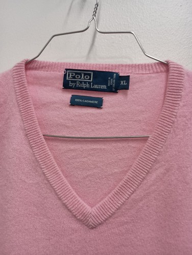 Polo By Ralph Lauren Mens 100% Cashmere Sweater XL Pink V Neck Pullover Preppy - Picture 2 of 6