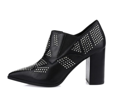 Womens See By Chloe Black Silver Studded Leather Ankle Booties Shoes Size 36.5