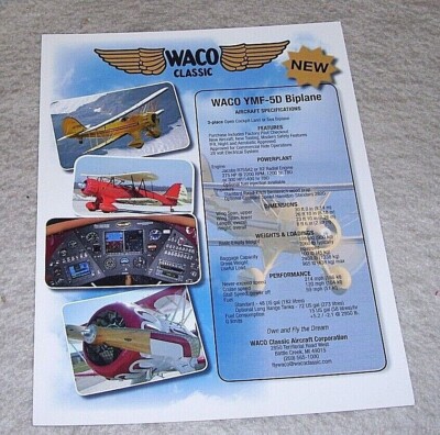 WACO YMF-5D BIPLANE LEAFLET WACO Classic Aircraft Corporation Battle Creek MI