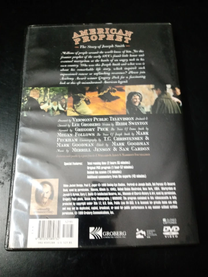American Prophet The Story of Joseph Smith Gregory Peck DVD R1 VGC - Image 2 of 4
