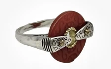 Silpada Sterling Silver & Brass Regal Carved Carnelian Ring Size 9.75 Or 10