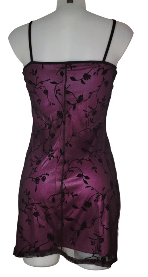 Vtg Y2K Womens Purple Babydoll Floral Mesh Velvet Burnout Whimsigoth Slip Dress - Image 2 of 4
