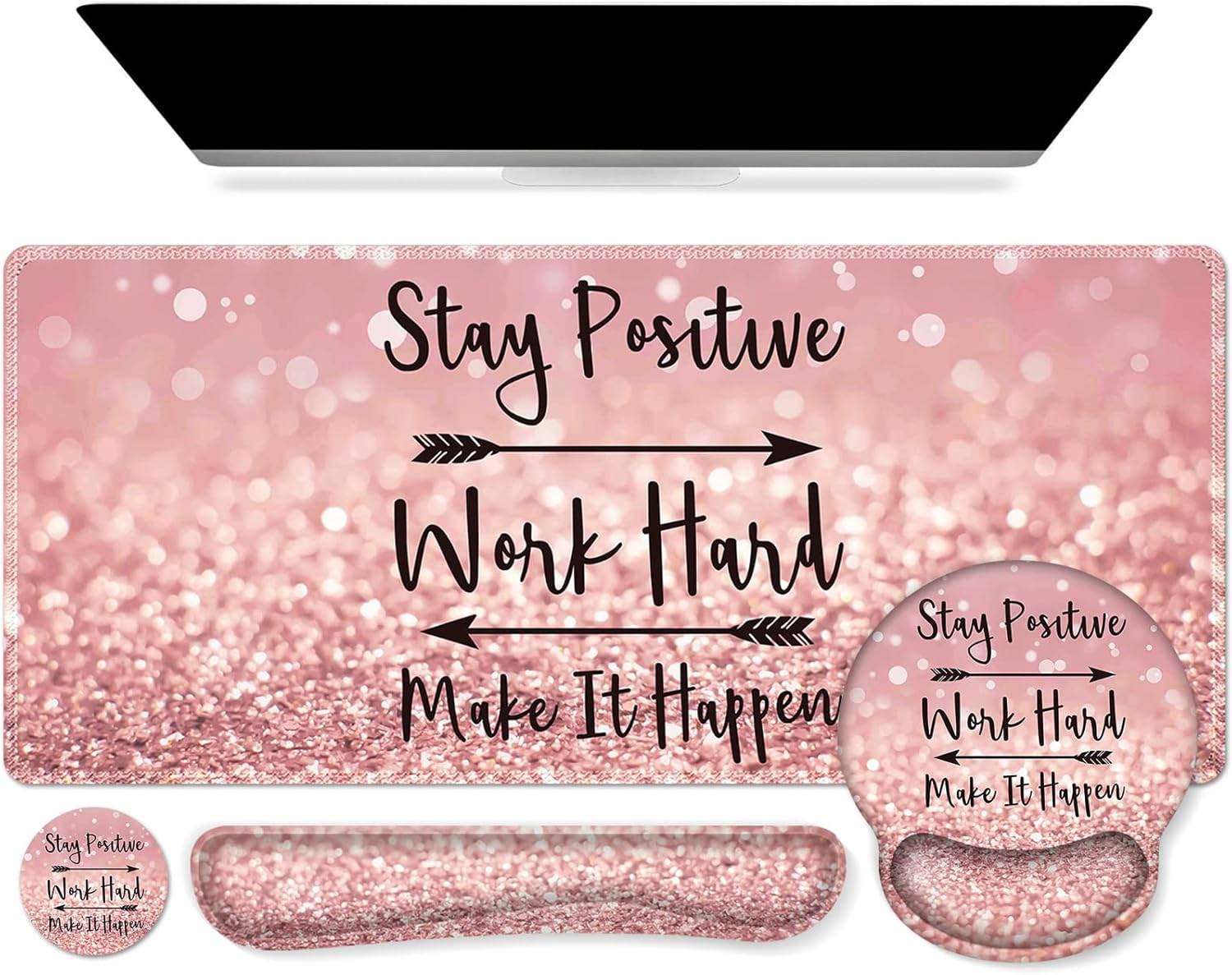 XXL Pink Gaming Mouse Pad with Keyboard Wrist Rest and Mouse Wrist Support-image