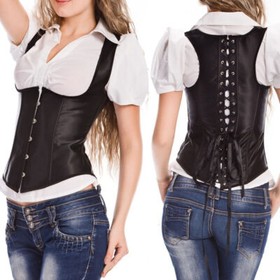 Women Black Steampunk Corset Bustier Gothic Shapewear Plus-Size Lingerie Lace up