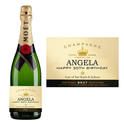 PERSONALISED CHAMPAGNE MOET GOLD BOTTLE STICKER LABEL HAPPY BIRTHDAY NAME AGE