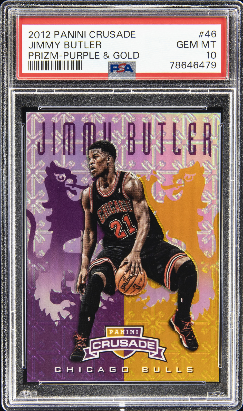 2012 PANINI CRUSADE PRIZM PURPLE & GOLD #46 JIMMY BUTLER 17/49 PSA 10