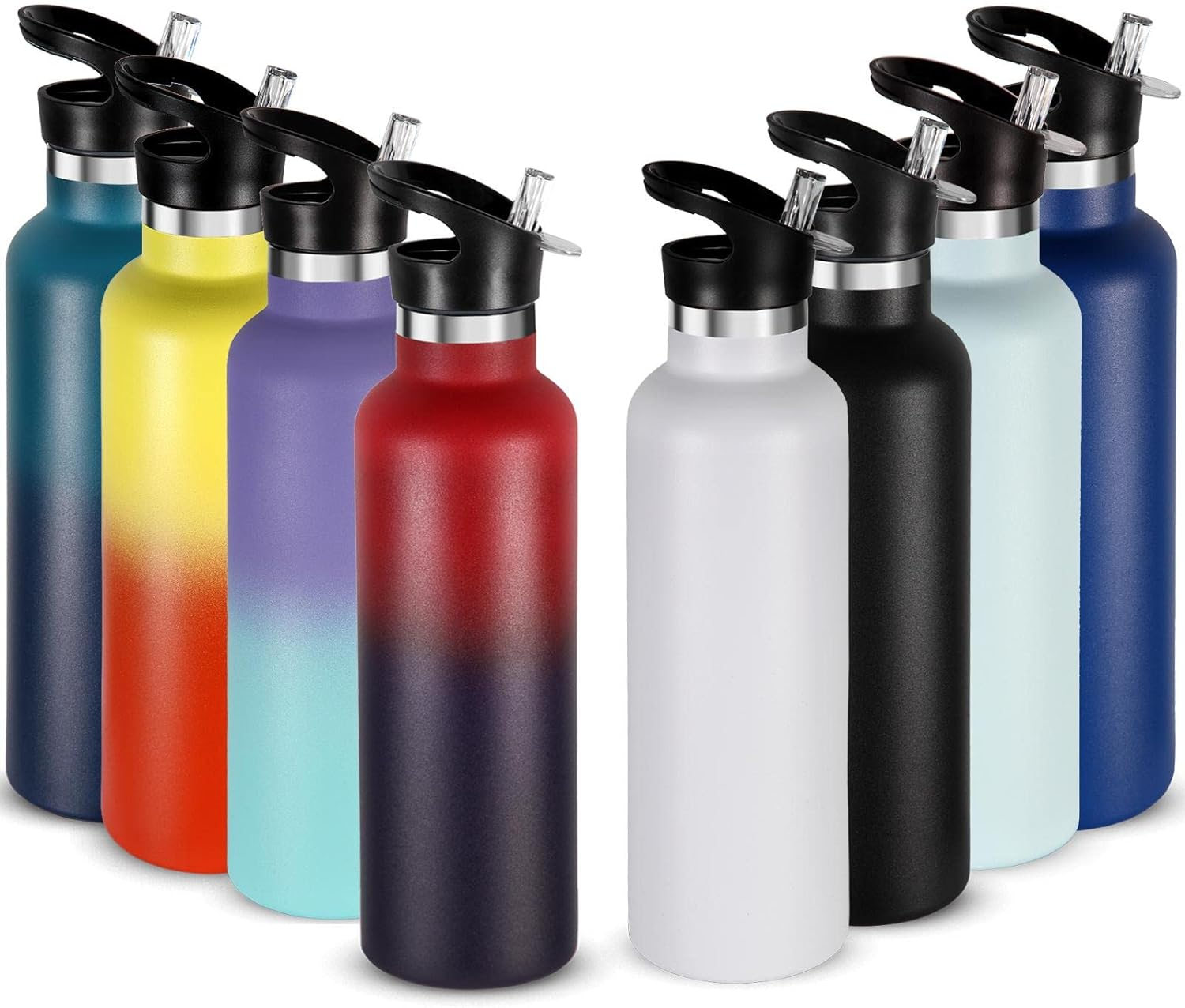 24Oz Insulated Water Bottles Bulk 8 Pack,Stainless Steel Double Wall Sport Bottl