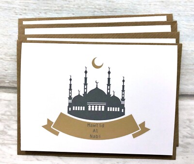 Happy Eid Mawlid-Al-Nabi Grußkarten 4er Pack Islamische Feiertage
