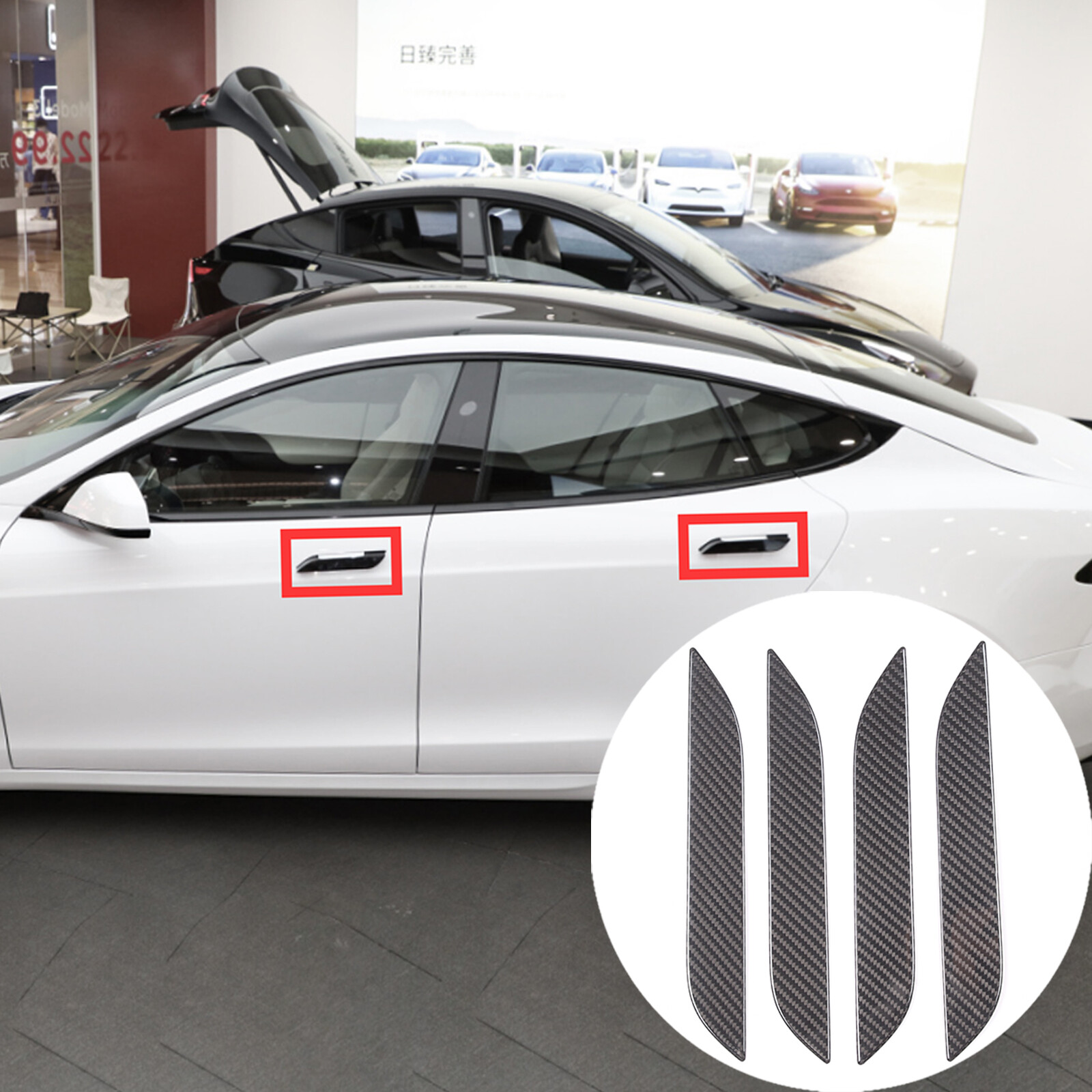 Real Carbon Fiber Side Door Handle Covers Trim For Tesla Model S Plaid 2023-2024
