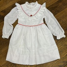 Vintage Bryan Girls Dress Size 6 White With Red Dots and Lace