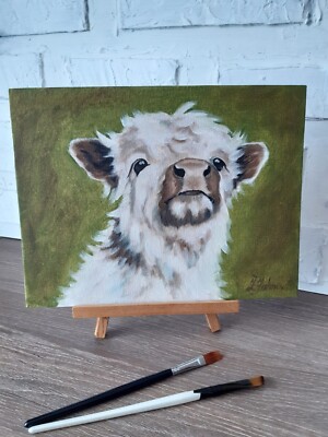 Kuh Gemälde Bauernhaus Original Kunst 9 x 12 Haustier Porträt Leinwand Öl Wan...