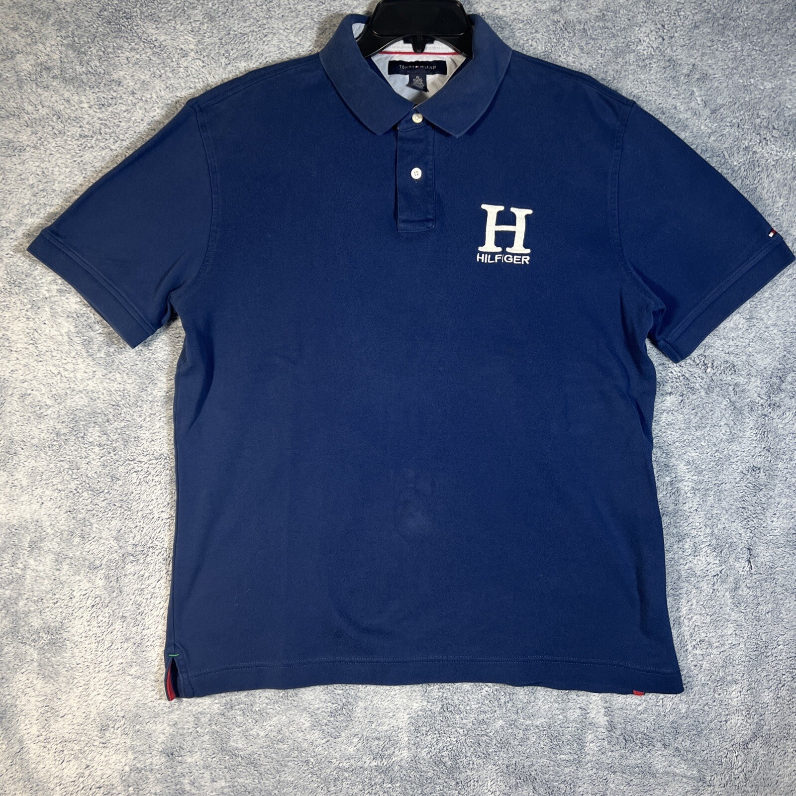 Tommy Hilfiger Vintage Navy Polo with Large "H"Logo Slim Fit Sz XL Short Sleeve