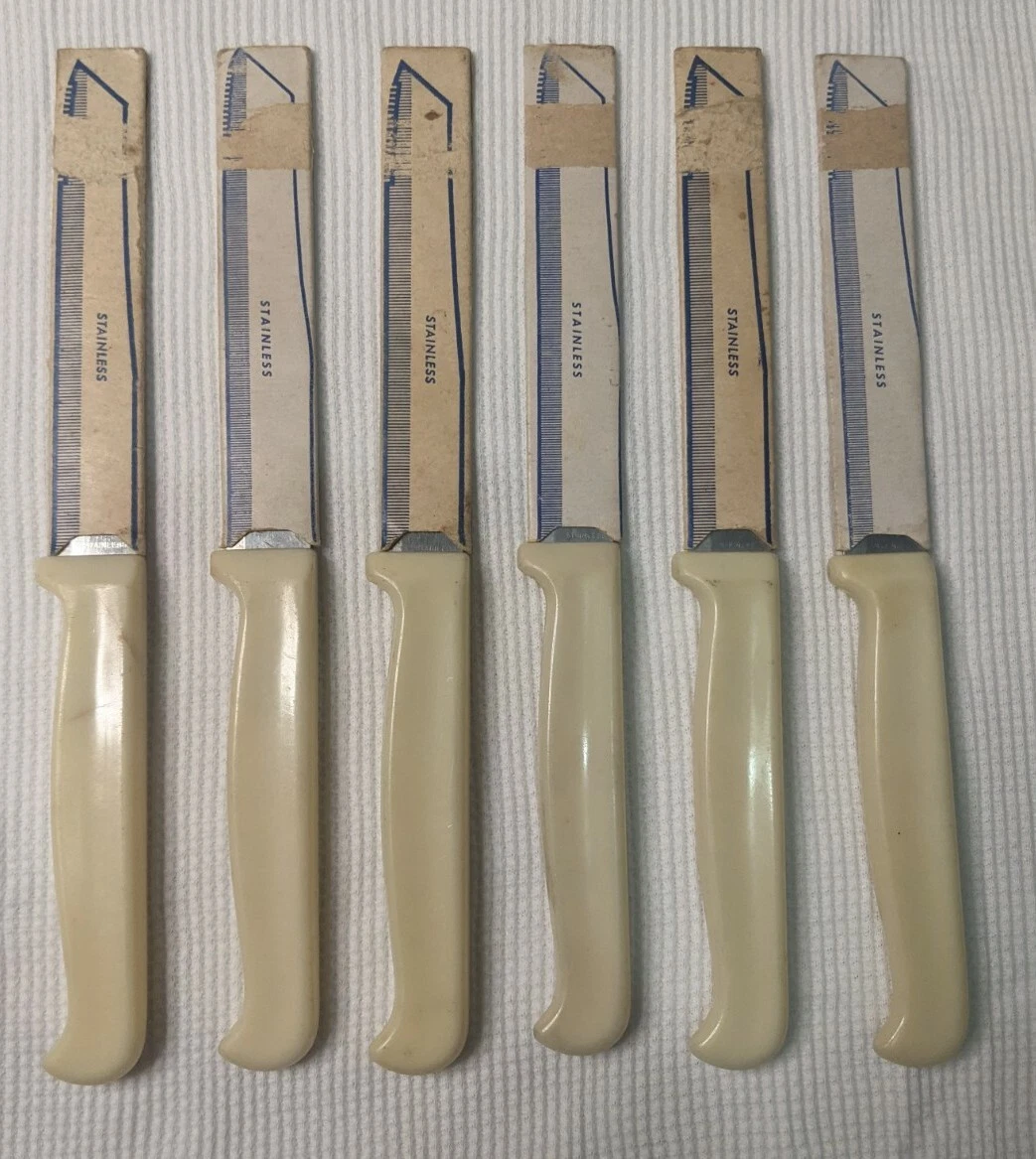 Vintage Quikut Stainless Steel Razor Edge Serrated Tip Knives Original Sleeve