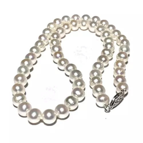 Top AAAAA Japan Akoya 8-9 mm weiße Perle Halskette 18""14K - Bild 3 von 4