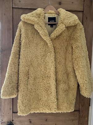 Monki Ochre faux fur Coat Size small UK