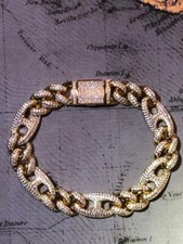 Men's Ice Out 12MM Miami Cuban Link Bracelet 14k Gold Finish Bling Bust Down