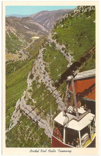 Tramway Gondola, Bridal Veil Falls, Provo Canyon, Utah, Unused Vintage Postcard