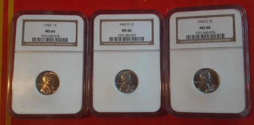 1943 Steel Cent 3 Coin Set NGC MS 66