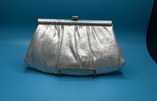 VTG Silver Lame' Metallic Clutch Clasp Chain Handle Cocktail Evening Purse