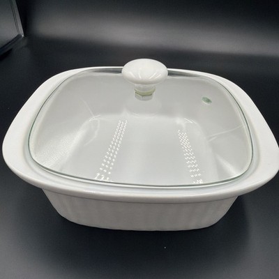 Housewares International 2 Quart Stoneware Casserole Dish w/Glass Lid. Good Cond