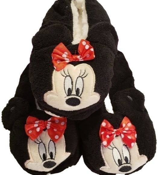 SAOLA Pantofole Disney Minnie Mo nere fuzzy Babba rosso fiocco scarpe bambina suola gomma