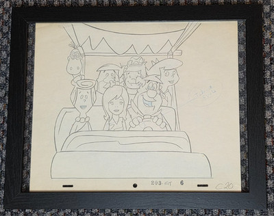 FLINTSTONES OPENING TITLES PRODUCTION ANIMATION DRAWING FRAMED - ALL CHARACTERS