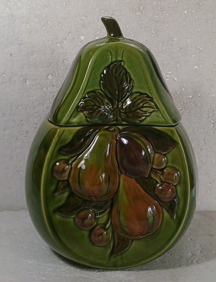 Los Angeles Pottery Cookie Jar 11 Green Pear Shaped 12" Vintage 1960's Or 70's 