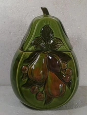 Los Angeles Pottery Cookie Jar 11 Green Pear Shaped 12" Vintage 1960's Or 70's 