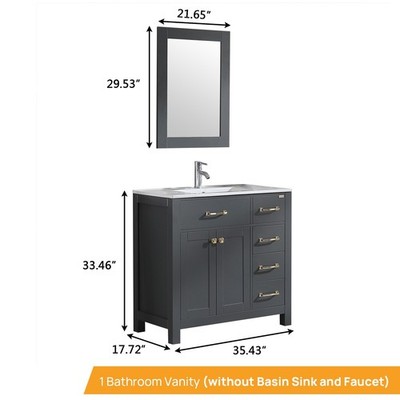 36 Inch Bathroom Vanity w/Mirror, Gray Painting Cabinet Base No Sink Included