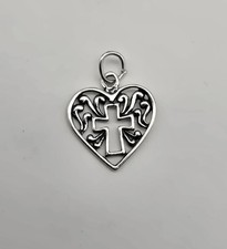 Vintage Sterling Silver Heart Cross Scroll Filigree Charm Pendant - 1.0g