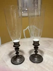 Towle Sterling Silver Candlesticks Pair w/ Etched Glass Hurricane Shades