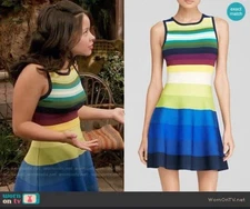 Nwot Karen Millen Rainbow Stripe Knit Dress Colorblock Fit Flare Size 3 Fit M 8