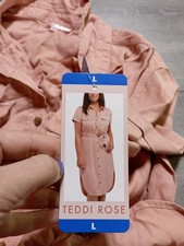 Teddi Rose Dress Womens Large Terracotta Button Down Belted Tencel Pockets
