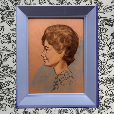 Vintage 1963 Pastel Profile Portrait of a Young Woman 12'' x 16'' Framed Signed