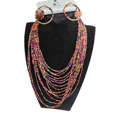 Charming Charlie Seed Bead Boho Southwestern Long Multi Strand Necklace Earrings