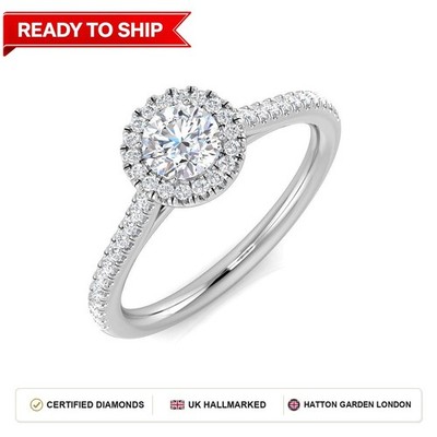 0,60 ct D-E/VS Lab Grown Diamant Halo Ring 950 Platin sofort lieferbar