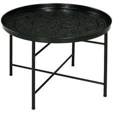 HOMCOM 24" Round Coffee Table with Hammered Tray Top,Vintage Metal Center Table
