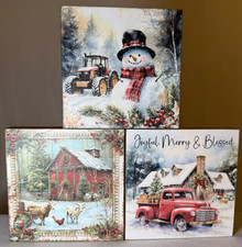 3x lot of Christmas Wood Block Signs Decorations VETERAN MADE IN THE USA