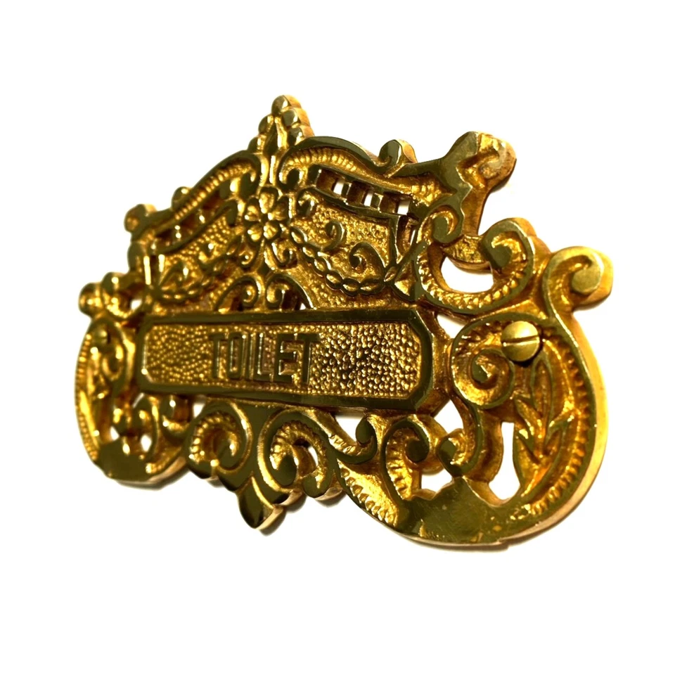 Letrero de puerta de inodoro estilo victoriano en latón pulido Foto 2 de 3