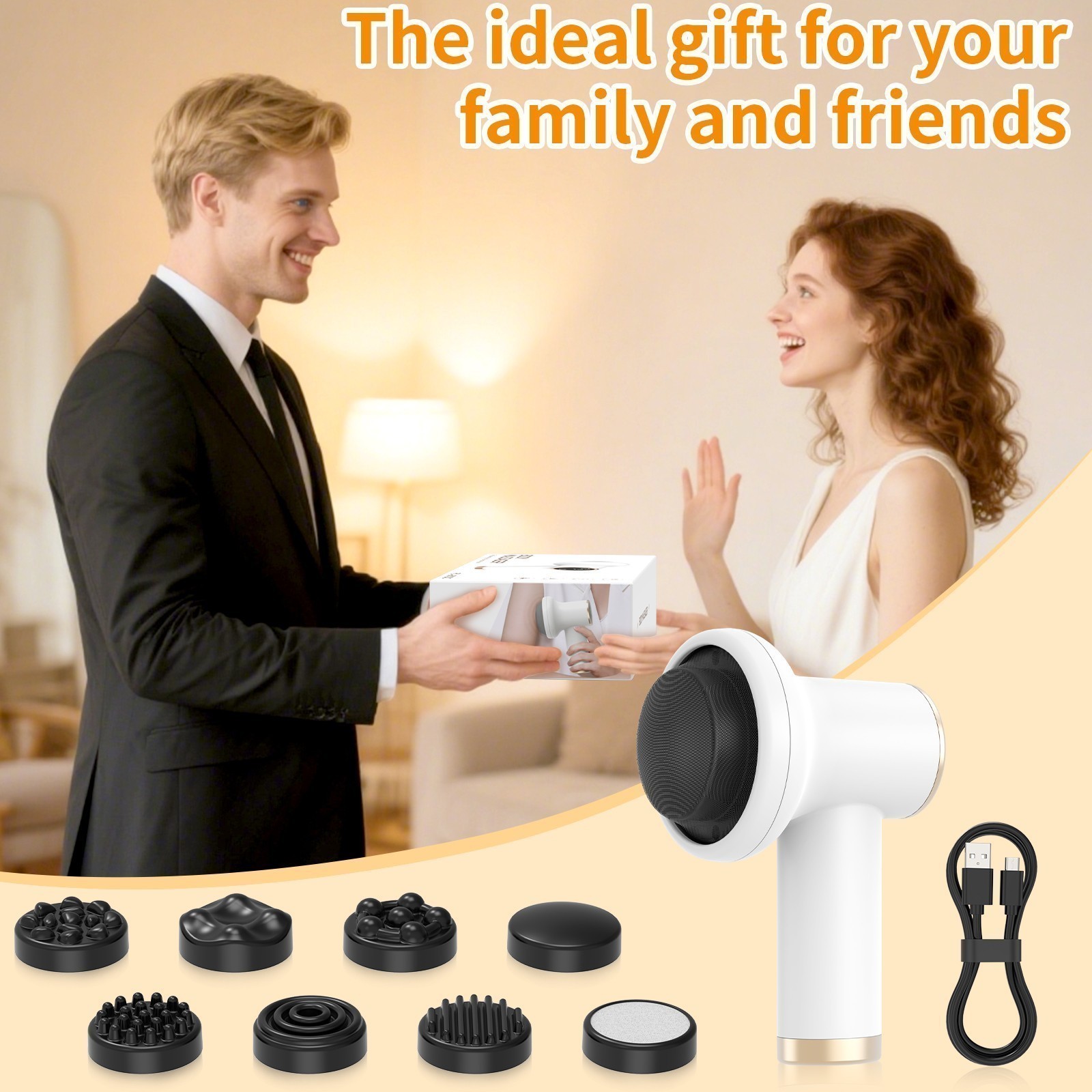 Cordless Massager for Deep Relaxation, 9 Modes for Body SPA, 8 Massage Heads
