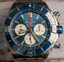 Breitling Super Chronomat B01 44 Blue Watch AB0136 w/additional rubber strap