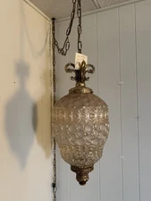 Vintage Hollywood Regency Mid-Century Modern Swag Lamp Bronze Clear