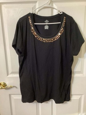 St John s Bay Plus Size Black T-shirt With Copper Embellishments 